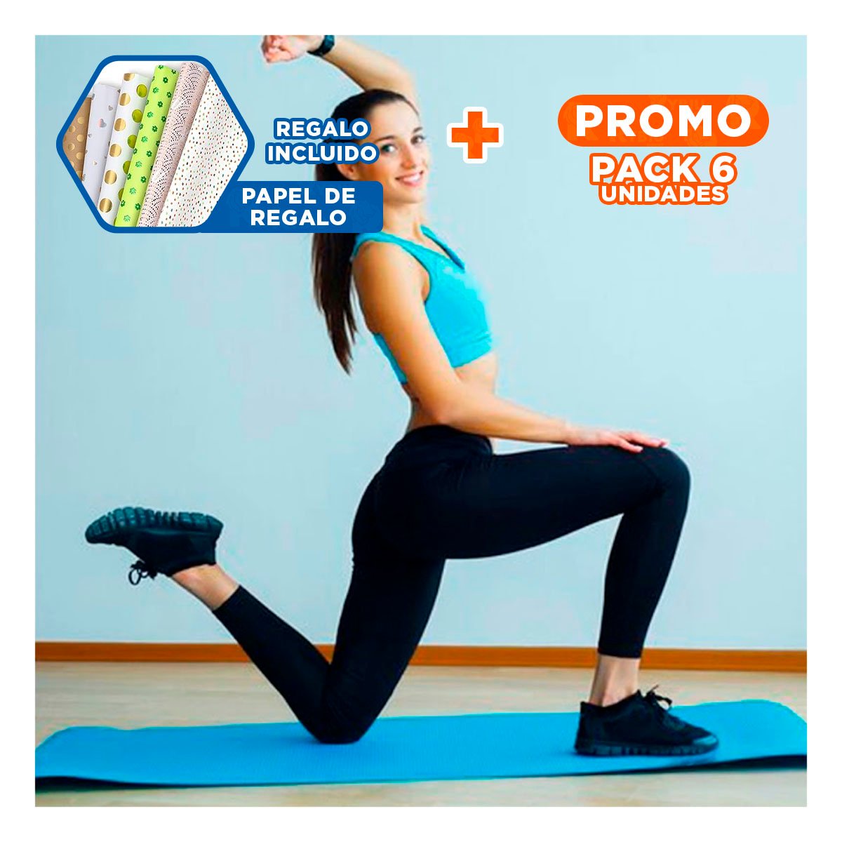 PACK6 PISO ENROLLABLE PARA AREA FITNESS EN HOGAR 8MM CELESTE Y+PAPEL REGALO - 1