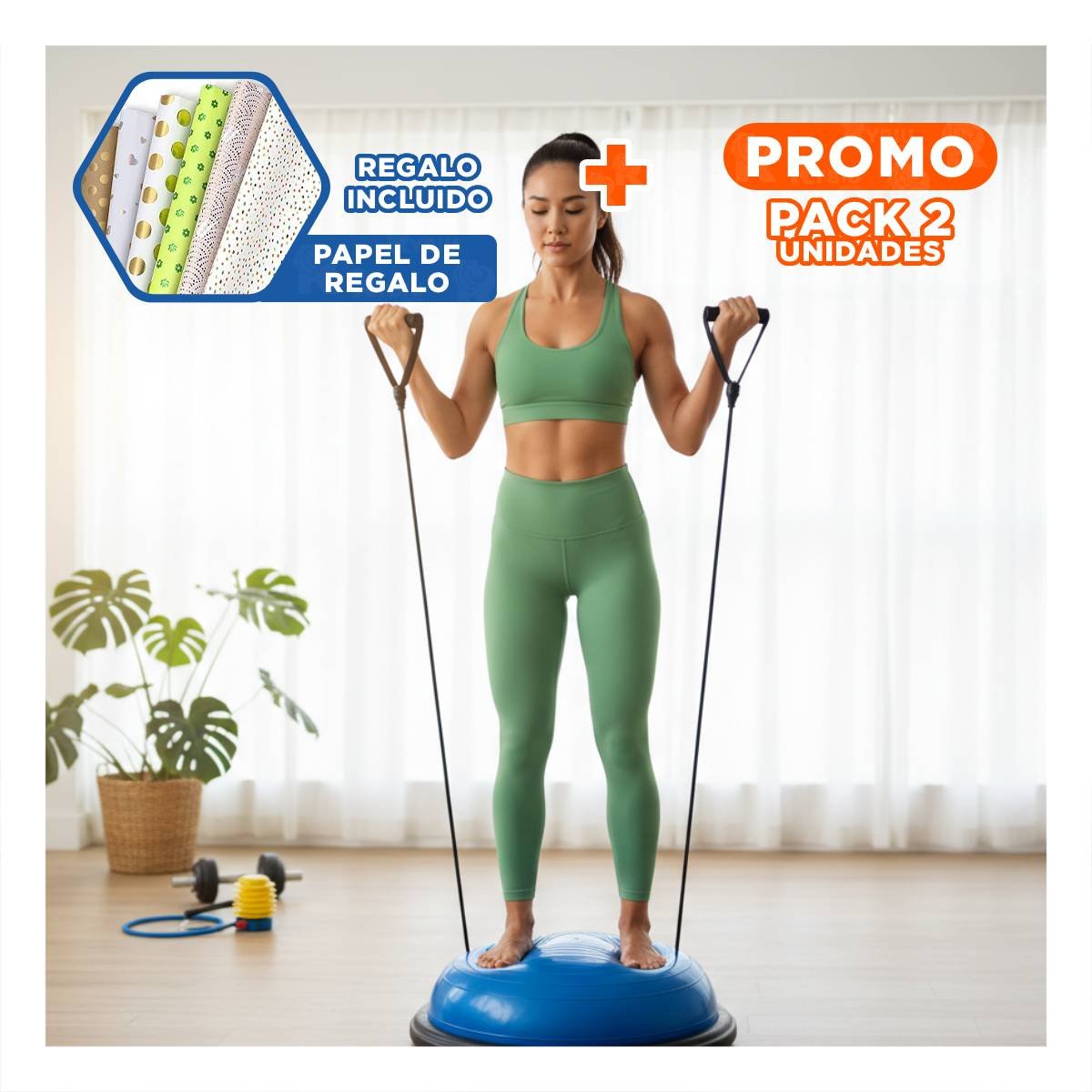 PACK2 SEMIESFERA DEPORTIVA BOSU PARA CORE Y FUERZA 65CM AZUL Y+PAPEL REGALO - 1