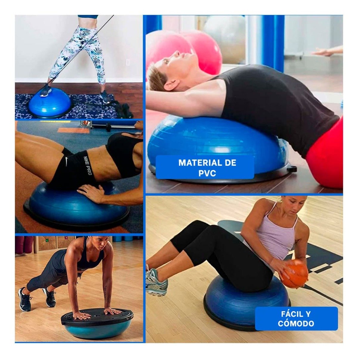 PACK2 SEMIESFERA DEPORTIVA BOSU PARA CORE Y FUERZA 65CM AZUL Y+PAPEL REGALO - 3