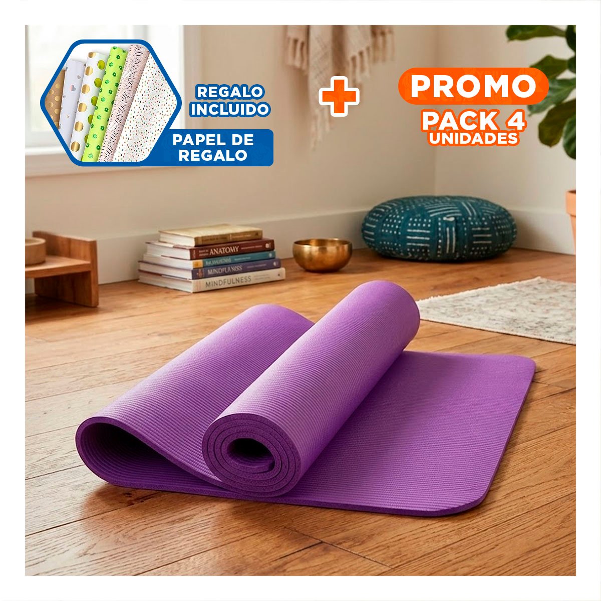 PACK4 LAMMINA ENROLLABLE PARA ACTIVIDAD FISICA DIARIO 8MM LILA Y+PAPEL REGALO - 1