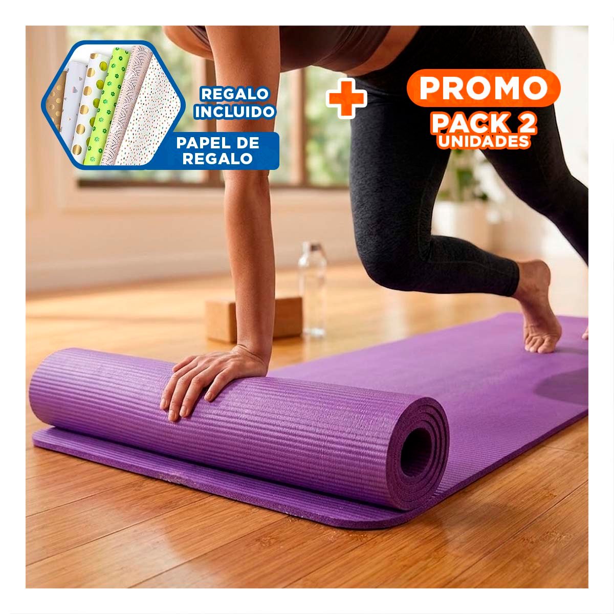 PACK2 LAMMINA ANTIDESLIZANTE PARA ENTRENAR SIN DESLIZAMIENTOS 8MM LILA Y+PAPEL REGALO - 1