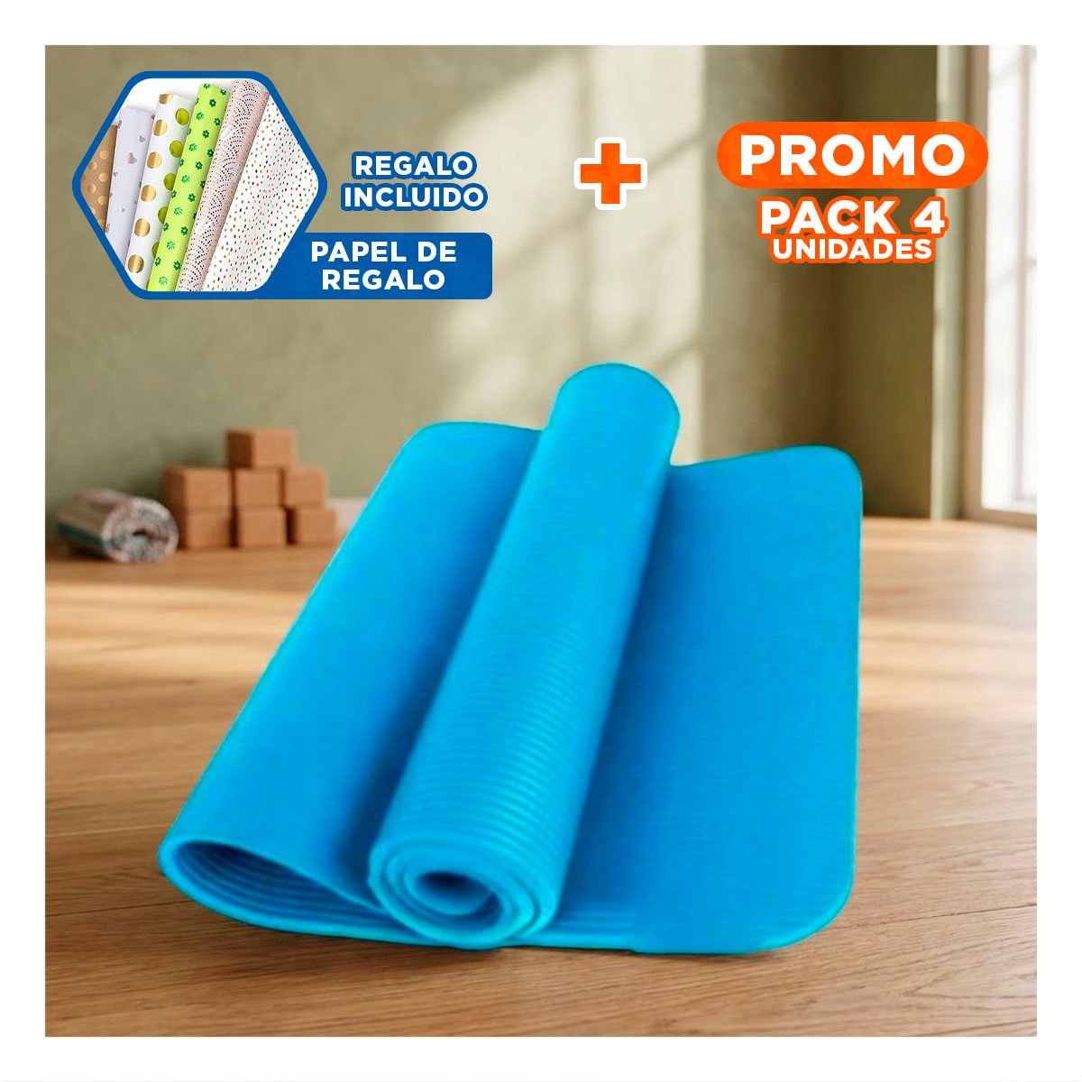 PACK4 PISO PRACTICO PARA RUTINAS DE BAJO IMPACTO 8MM CELESTE Y+PAPEL REGALO - 1