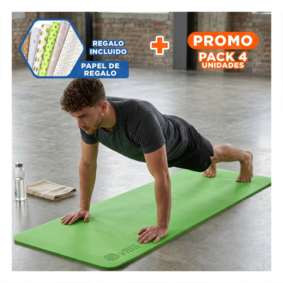PACK4 TAPIZ FLEXIBLE PARA RUTINAS DE BAJO IMPACTO 8MM VERDE GOMA Y+PAPEL REGALO - 1