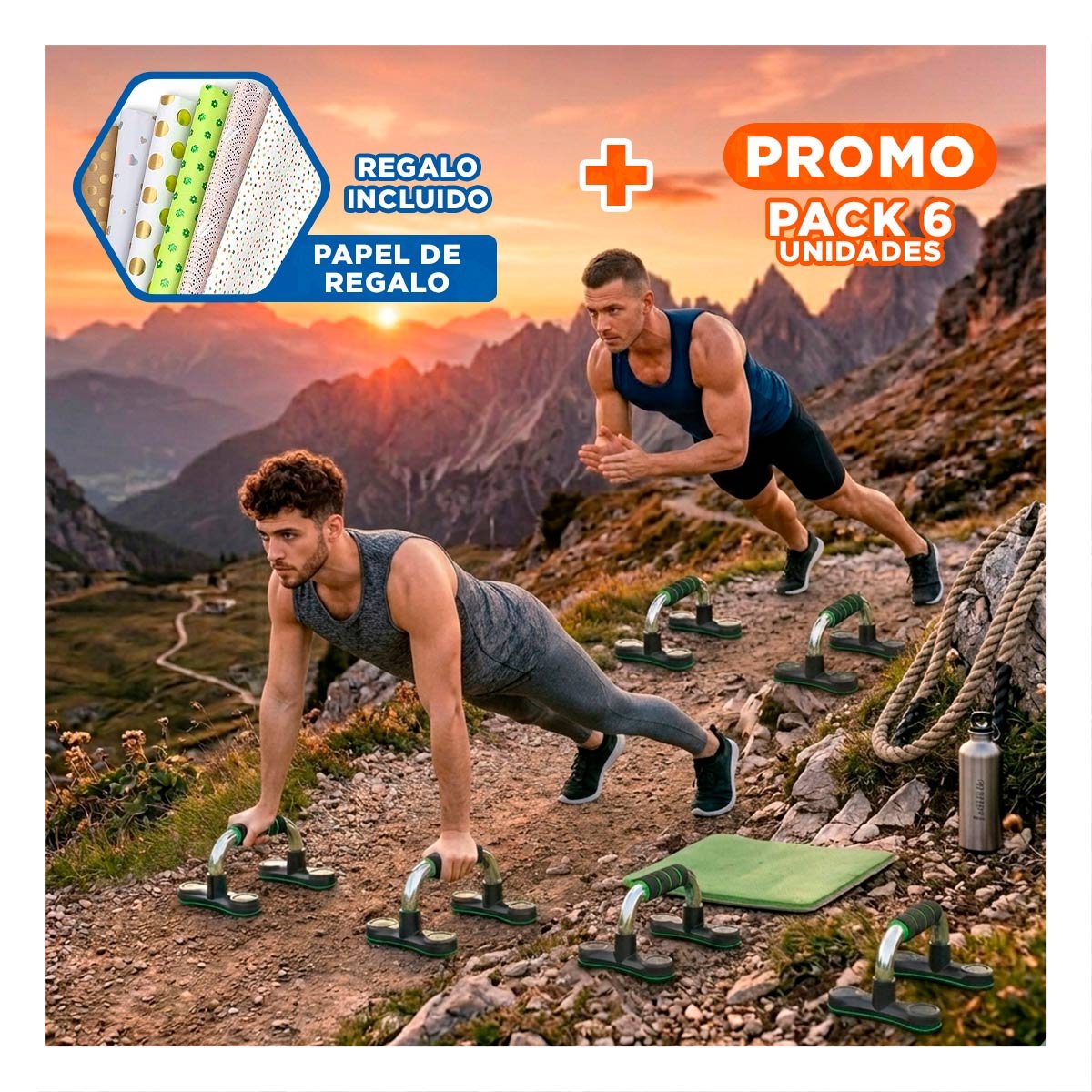 PACK6 SUPERFICIE SOLIDA PUSH UP FACIL DE USAR VERDE NEUTRO Y+PAPEL REGALO - 1