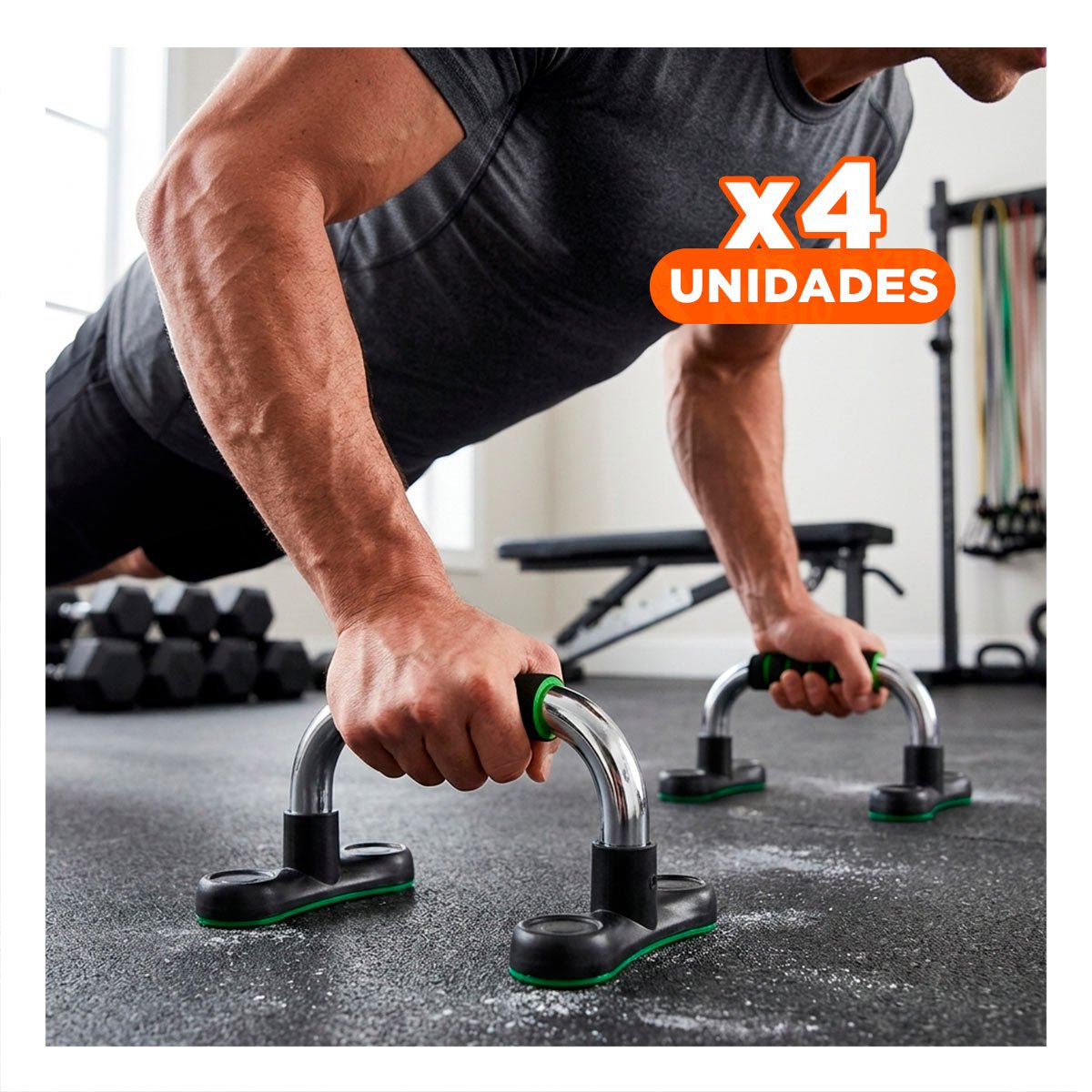 PACK4 ESTRUCTURA DE MUSCULACION PUSH UP ESTABLE Y PRACTICA VERDE NEUTRO - 1