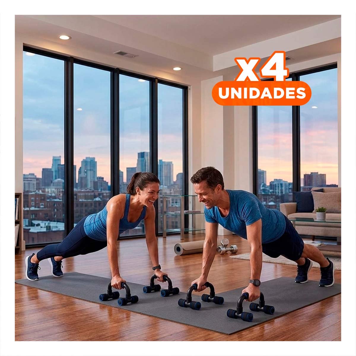 PACK4 APOYO PUSH UP ESTABLE Y CONFORTABLE PARA EJERCICIOS FORMA C NEGRO - 1