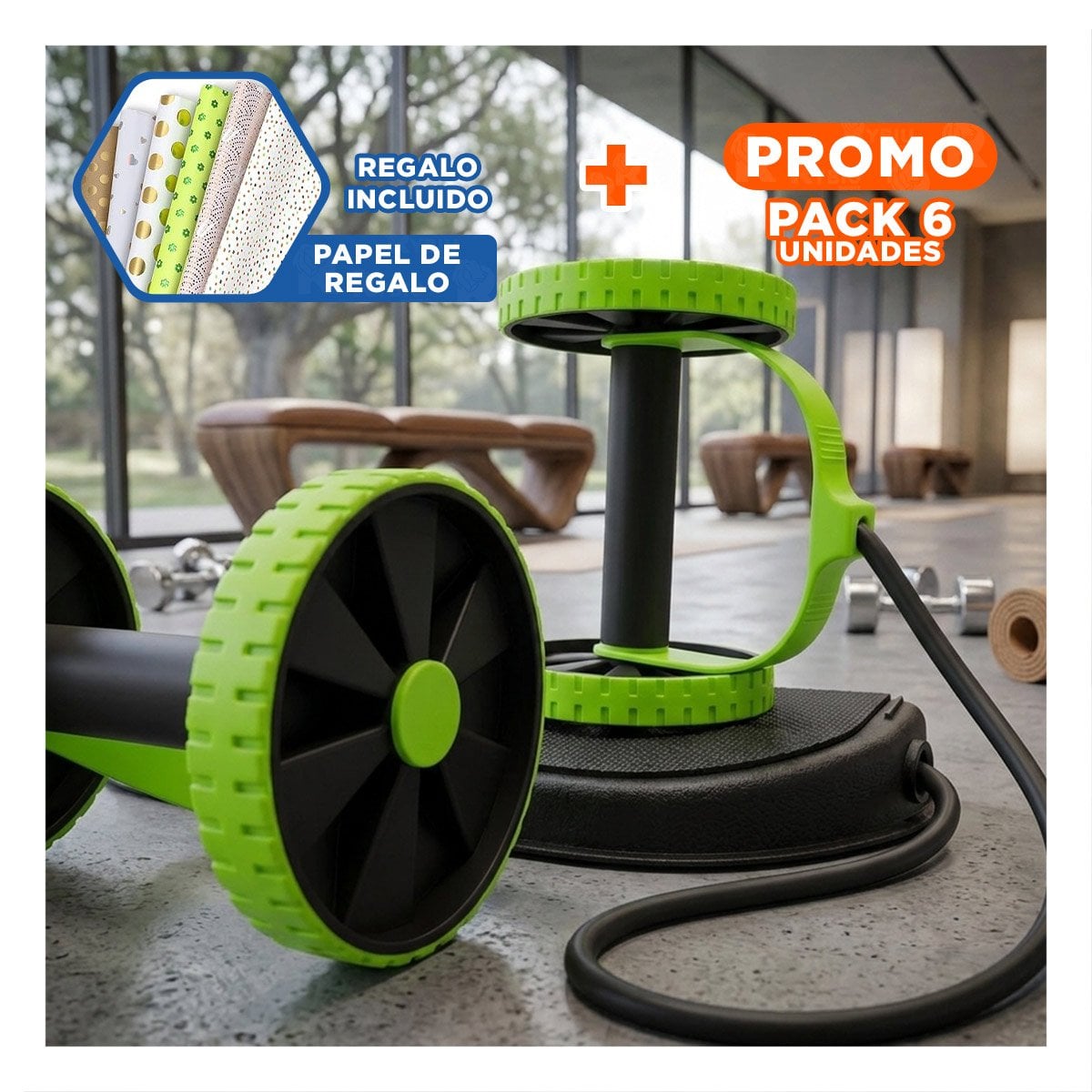 PACK6 DISPOSITIVO COMPACTO Y MULTIFUNCIONAL PARA ENTRENAMIENTO TOTAL VERDE Y+PAPEL REGALO - 1