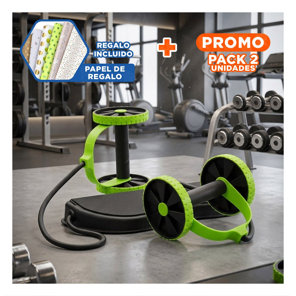 PACK2 RUEDA ERGONOMICA PARA TONIFICAR BRAZOS Y ABDOMEN VERDE Y+PAPEL REGALO - 1