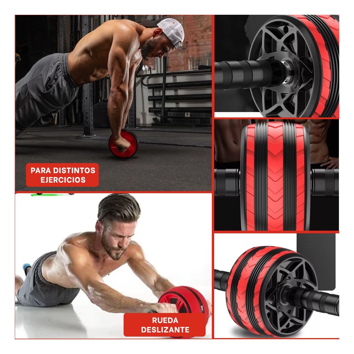 PACK4 ANILLO RODANTE PARA EJERCICIOS DE CORE ABDOMEN Y BRAZOS ROJO Y+REGALO STICKER - 2