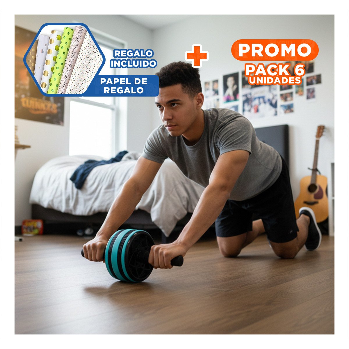 PACK6 TAMBOR CON ASAS COMODAS PARA RUTINA DE CORE EN CASA CELESTE Y+PAPEL REGALO - 1