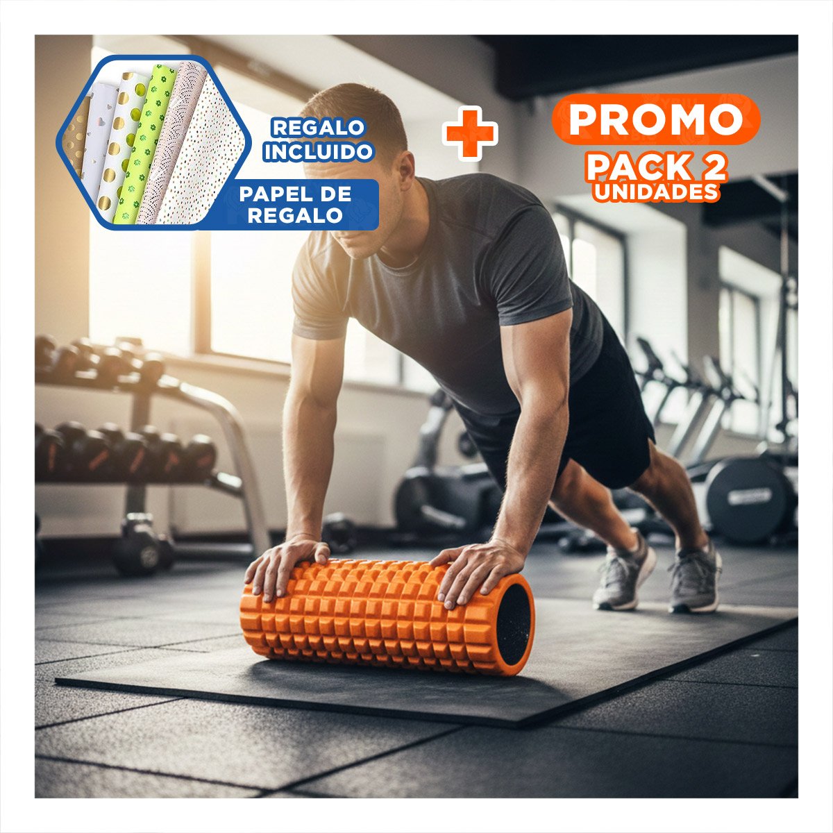 PACK2 RODILLO ANTIESTRES PARA RELAJACION Y ESTIRAMIENTOS 33X15CM NARANJA Y+PAPEL REGALO - 1