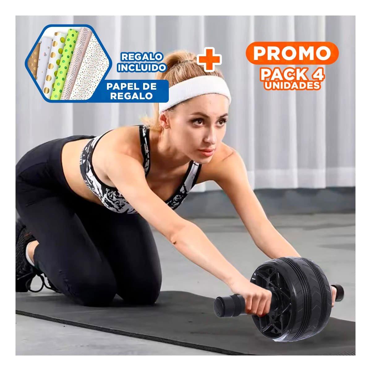 PACK4 RULO FITNESS PARA MEJORAR ESTABILIDAD Y CONTROL ABDOMINAL NEGRO Y+PAPEL REGALO - 1