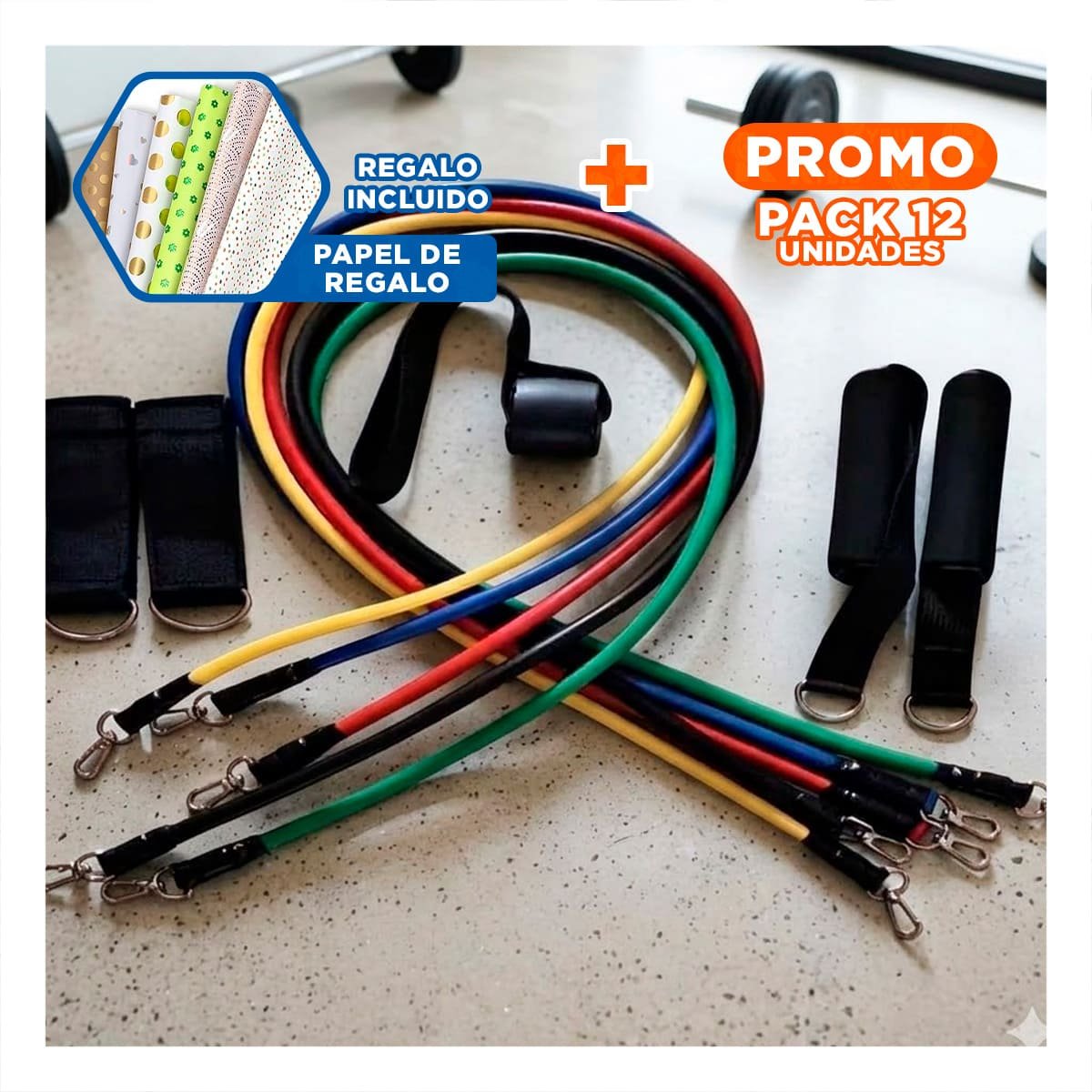 PACK12 CUERDAS CON DIFERENTES RESISTENCIAS PARA EJERCICIOS COMPLETOS YOGA Y+PAPEL REGALO - 1