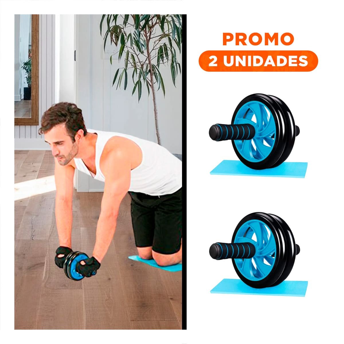 PACK2 ACCESORIO ABDOMINAL DOBLE CON TAPETE ANTIDESLIZANTE CELESTE - 1