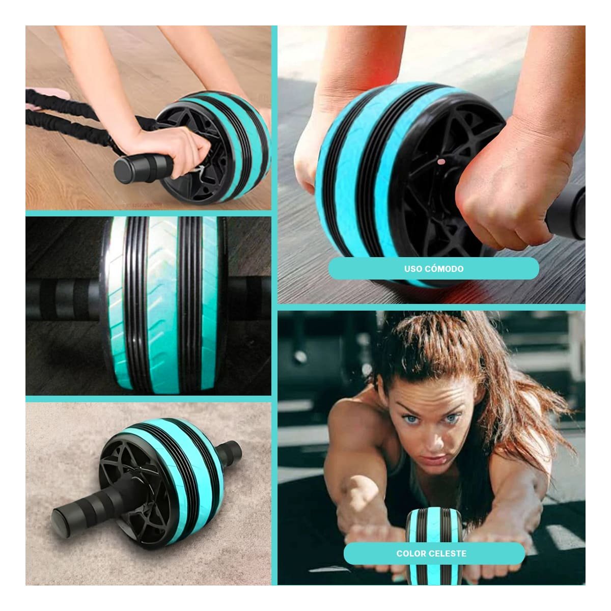PACK4 TAMBOR PARA ENTRENAMIENTO COMPLETO DE CORE Y ABDOMEN CELESTE Y+REGALO STICKER - 2