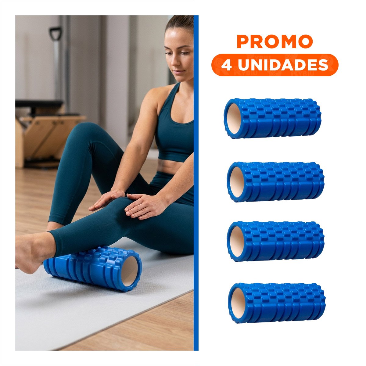 PACK4 FITNESS ROLLER PARA ENTRENAMIENTO Y LIBERACION DE FASCIA 33X15CM AZUL Y+REGALO STICKER - 1