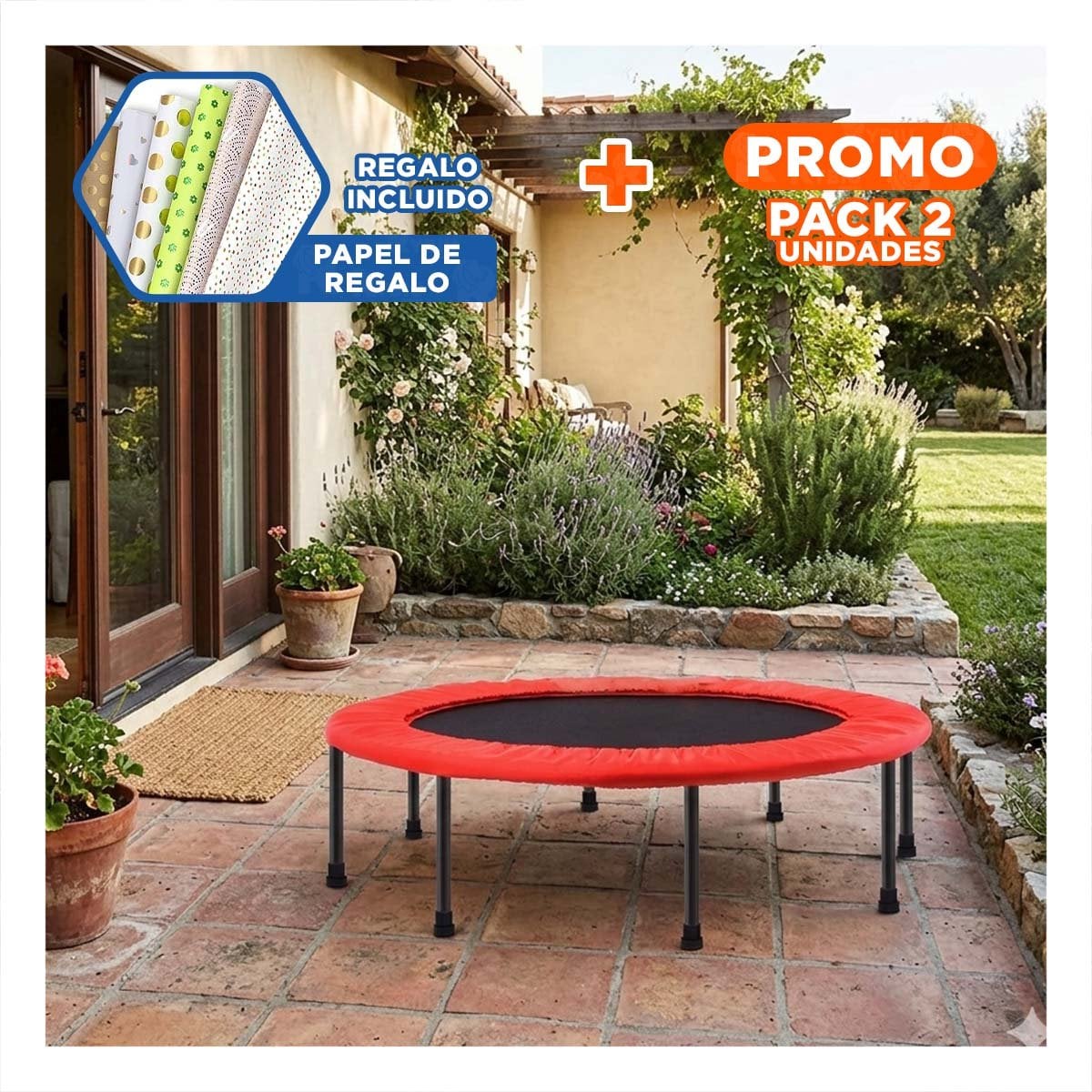 PACK2 MINI TRAMPOLIN TALLA S ROJO PARA ACTIVIDAD FISICA EJERCICIOS Y USO SEGURO Y+PAPEL REGALO - 1