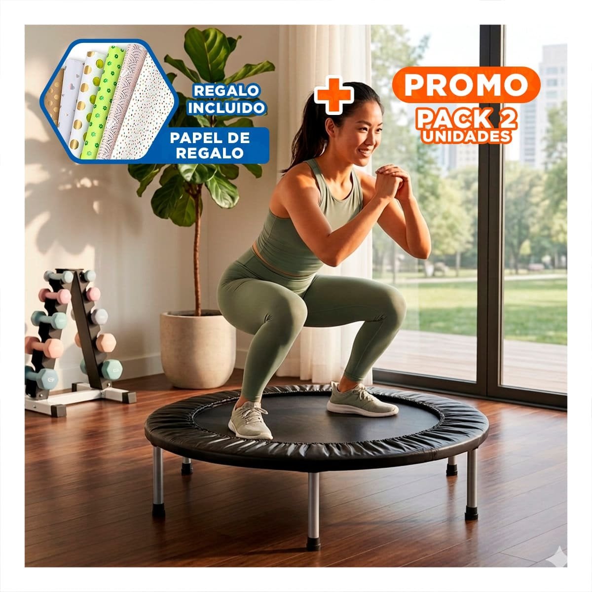 PACK2 MINI TRAMPOLIN TALLA S NEGRO PARA ACTIVIDAD EJERCICIOS Y USO SEGURO Y+PAPEL REGALO - 1