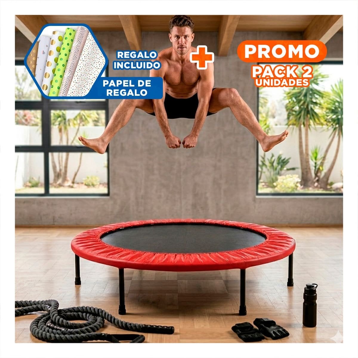 PACK2 TRAMPOLIN COLOR ROJO ESTRUCTURA DEPORTIVA TALLA M PARA CARDIO DIARIO Y+PAPEL REGALO - 1