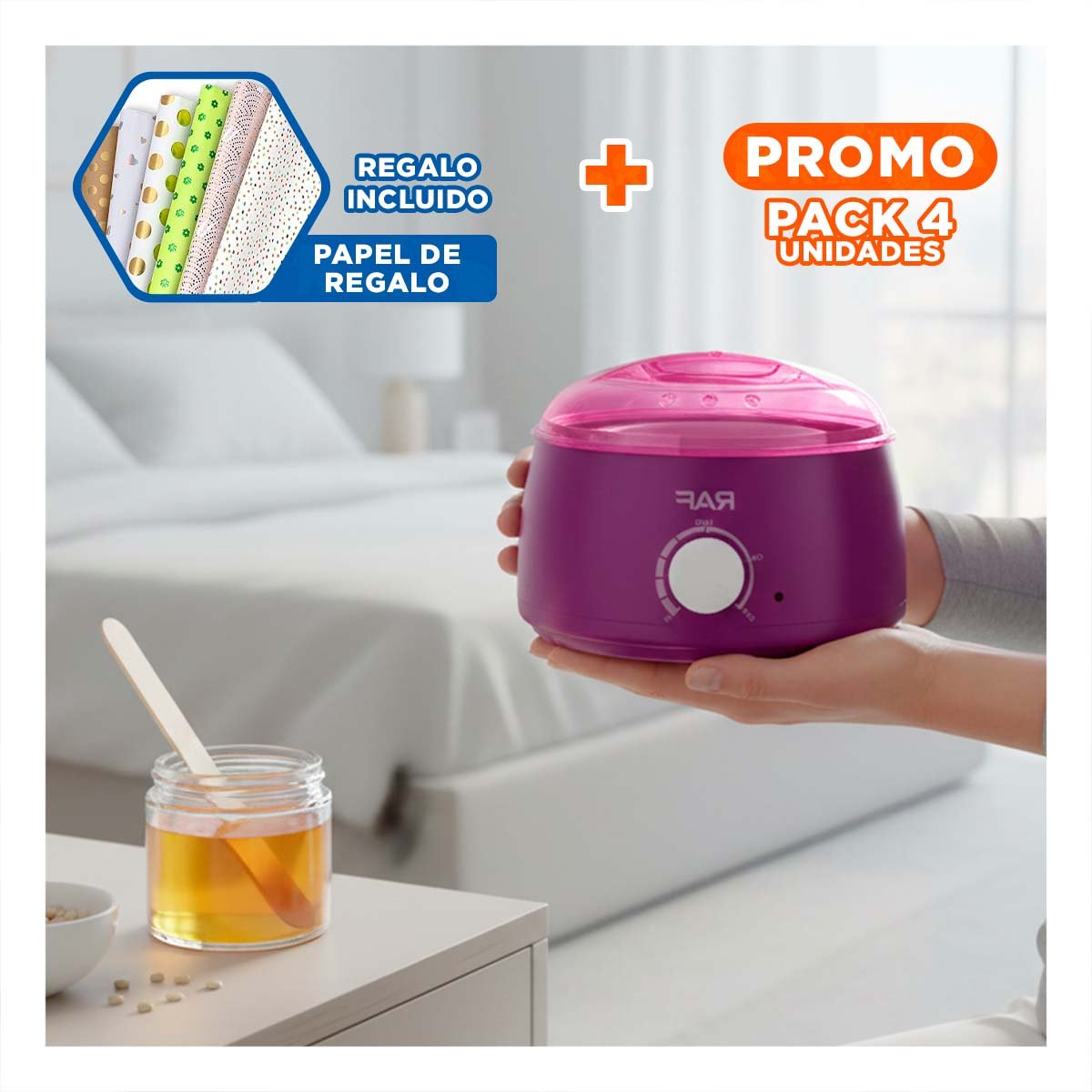 PACK4 FUNDIDOR PRACTICO PARA CERA MORADO ELECTRICO Y+PAPEL REGALO - 1