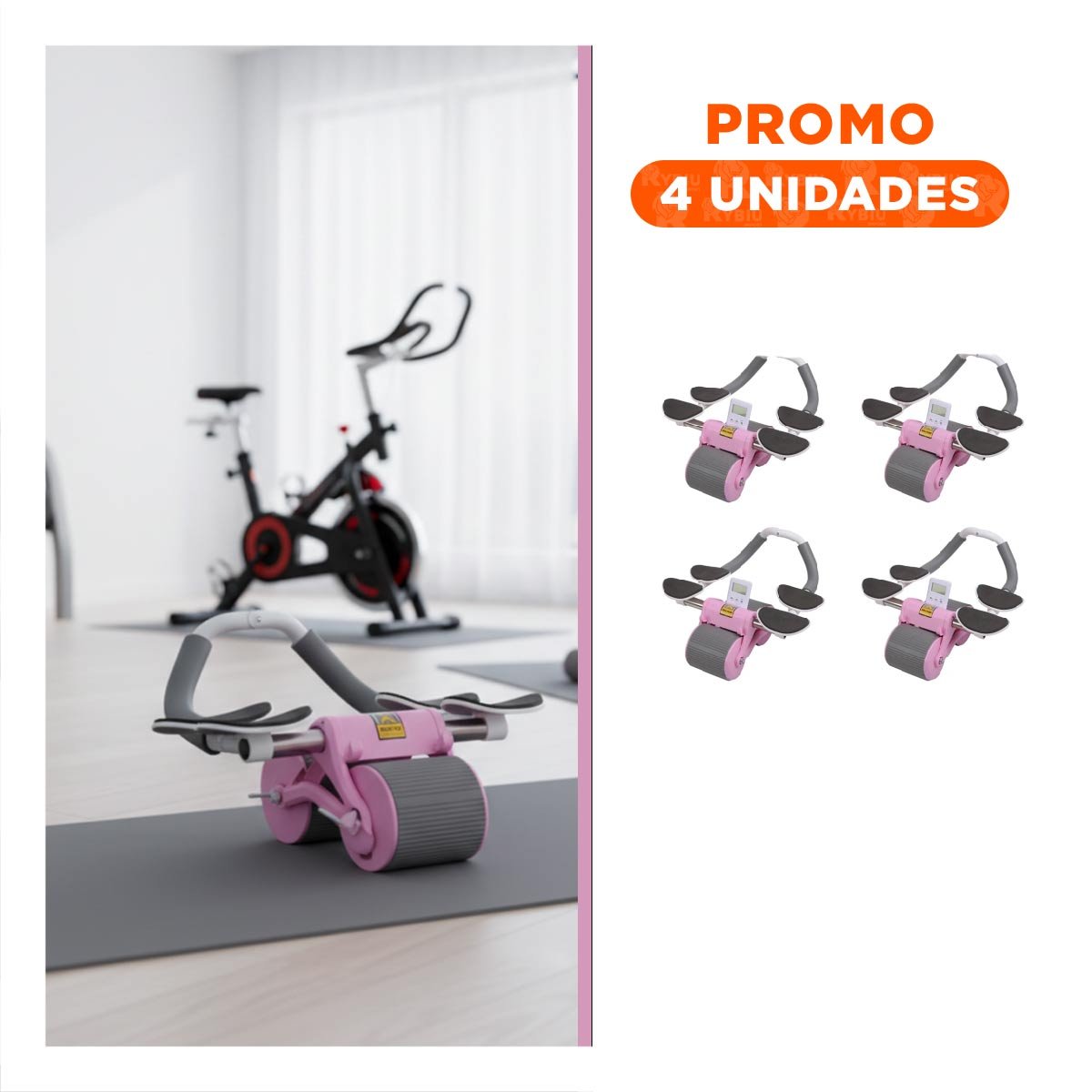 PACK4 RUEDA DE EJERCICIO 2 EN 1 CON TABLERO ANALOGICO ROSADO PARA FITNESS Y+REGALO STICKER - 1