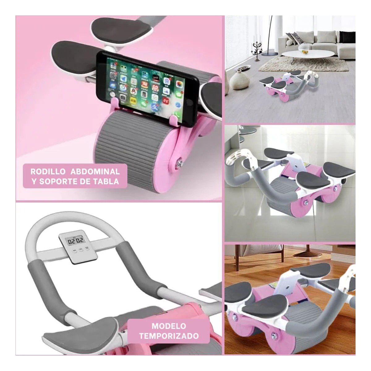 PACK4 RUEDA DE EJERCICIO 2 EN 1 CON TABLERO ANALOGICO ROSADO PARA FITNESS Y+REGALO STICKER - 2
