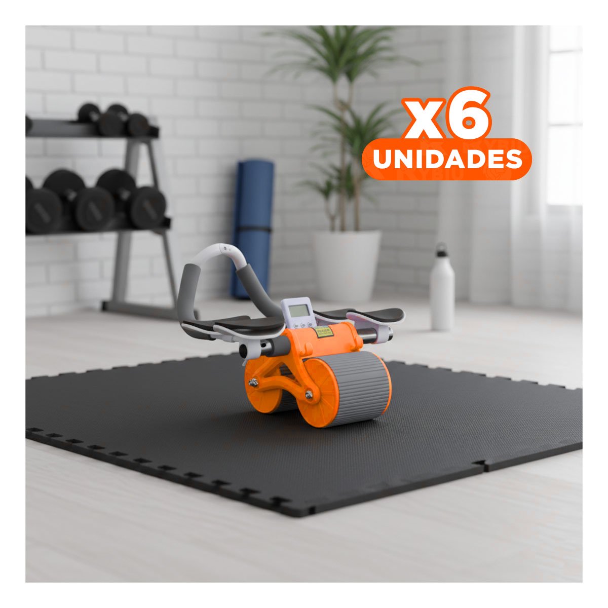 PACK6 RUEDA DE EJERCICIO 2 EN 1 CON TABLERO ANALOGICO NARANJA PARA FITNESS Y+REGALO STICKER - 1
