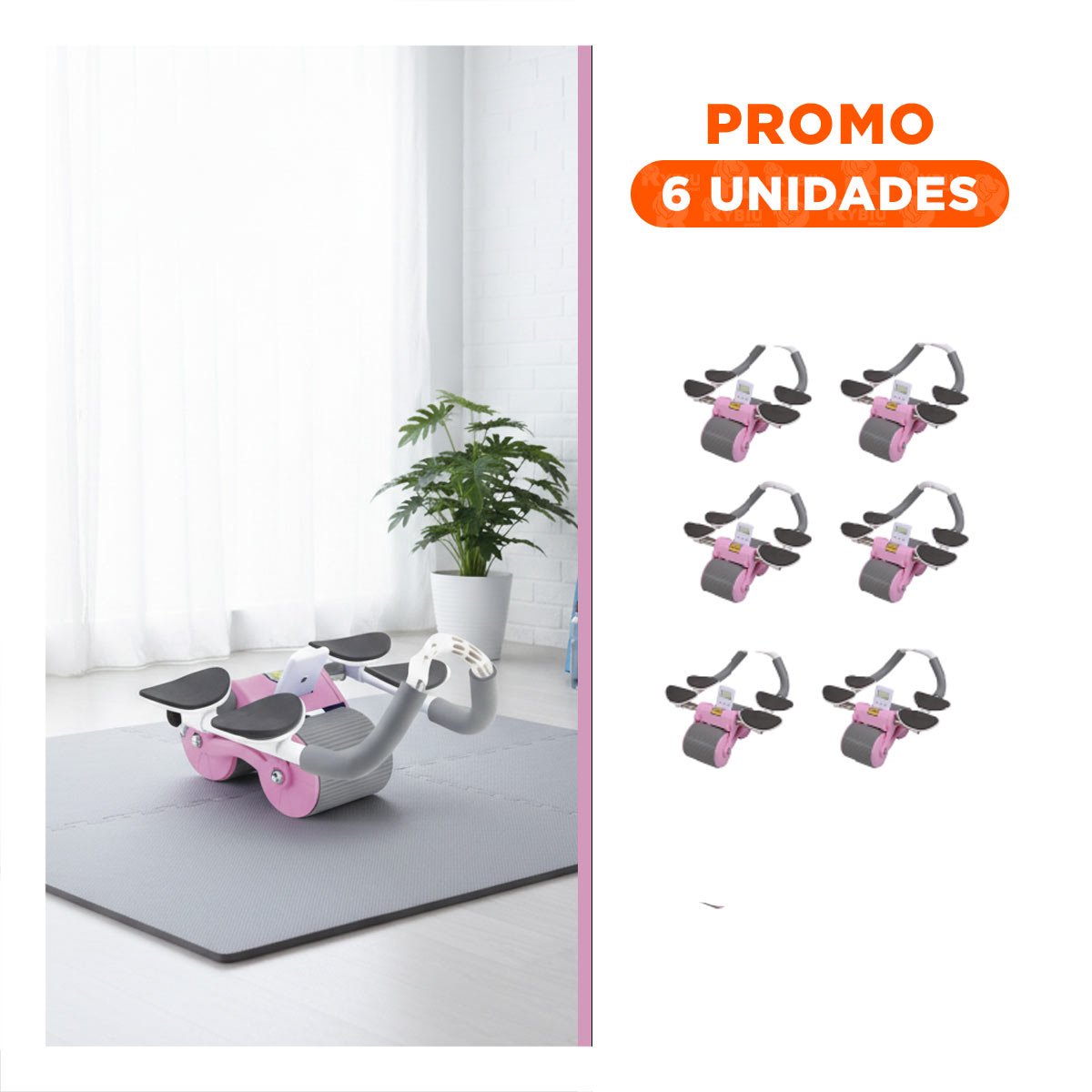 PACK6 RUEDA ABDOMINAL 2 EN 1 CON SISTEMA ANALOGICO ROSADO PARA EJERCICIO FUNCIONAL - 1