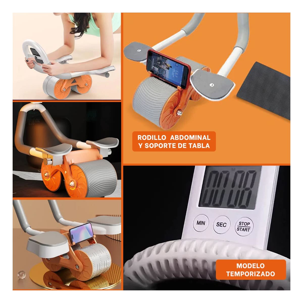 PACK2 RODILLO ABDOMINAL 2 EN 1 CON SISTEMA ANALOGICO NARANJA Y+PAPEL REGALO - 3