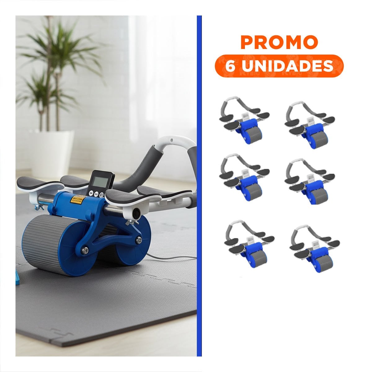PACK6 RODILLO ABDOMINAL 2 EN 1 CON CONTADOR ANALOGICO PARA CASA AZUL - 1