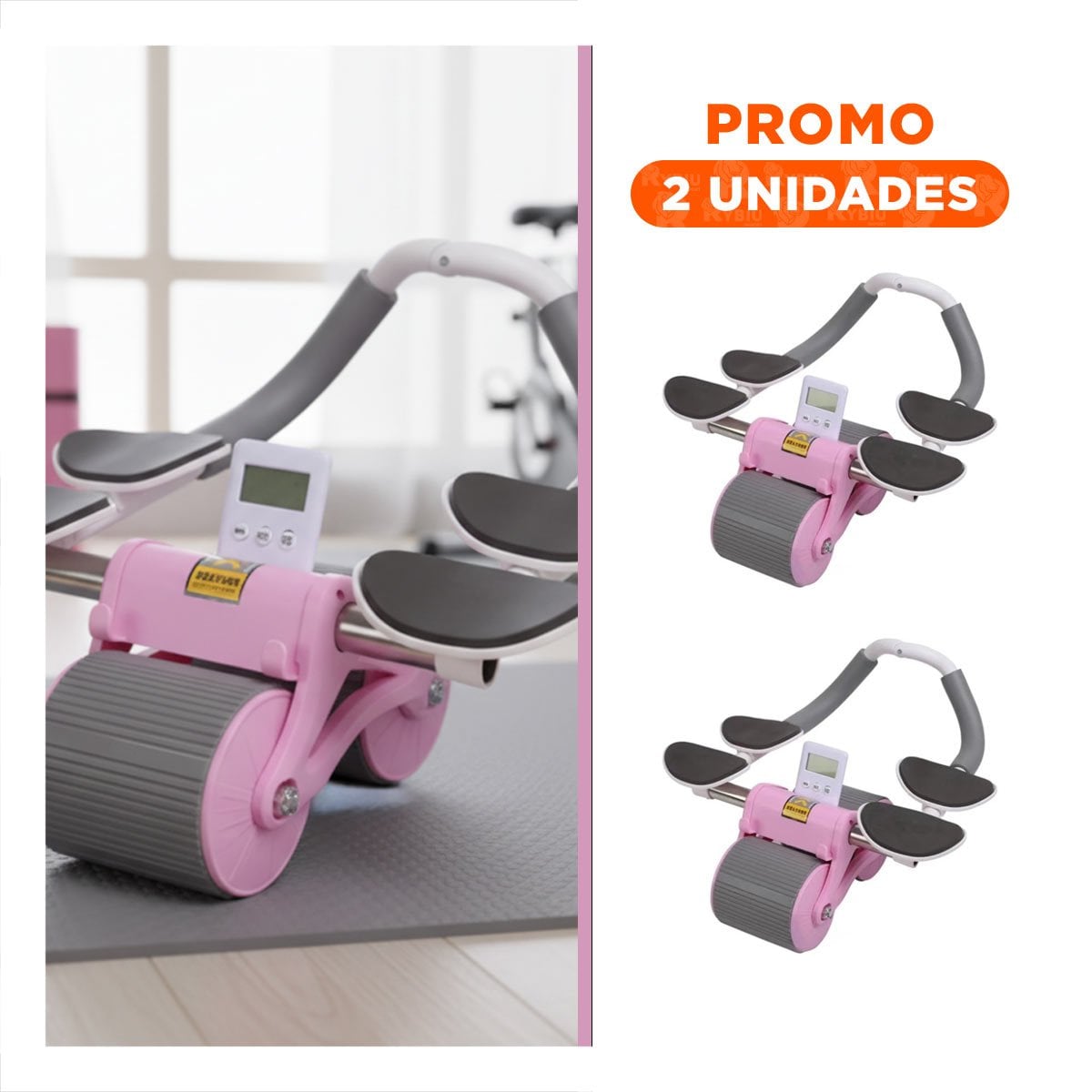 PACK2 KIT FITNESS 2 EN 1 CON RUEDA ABDOMINAL Y TABLERO ANALOGICO ROSADO - 1