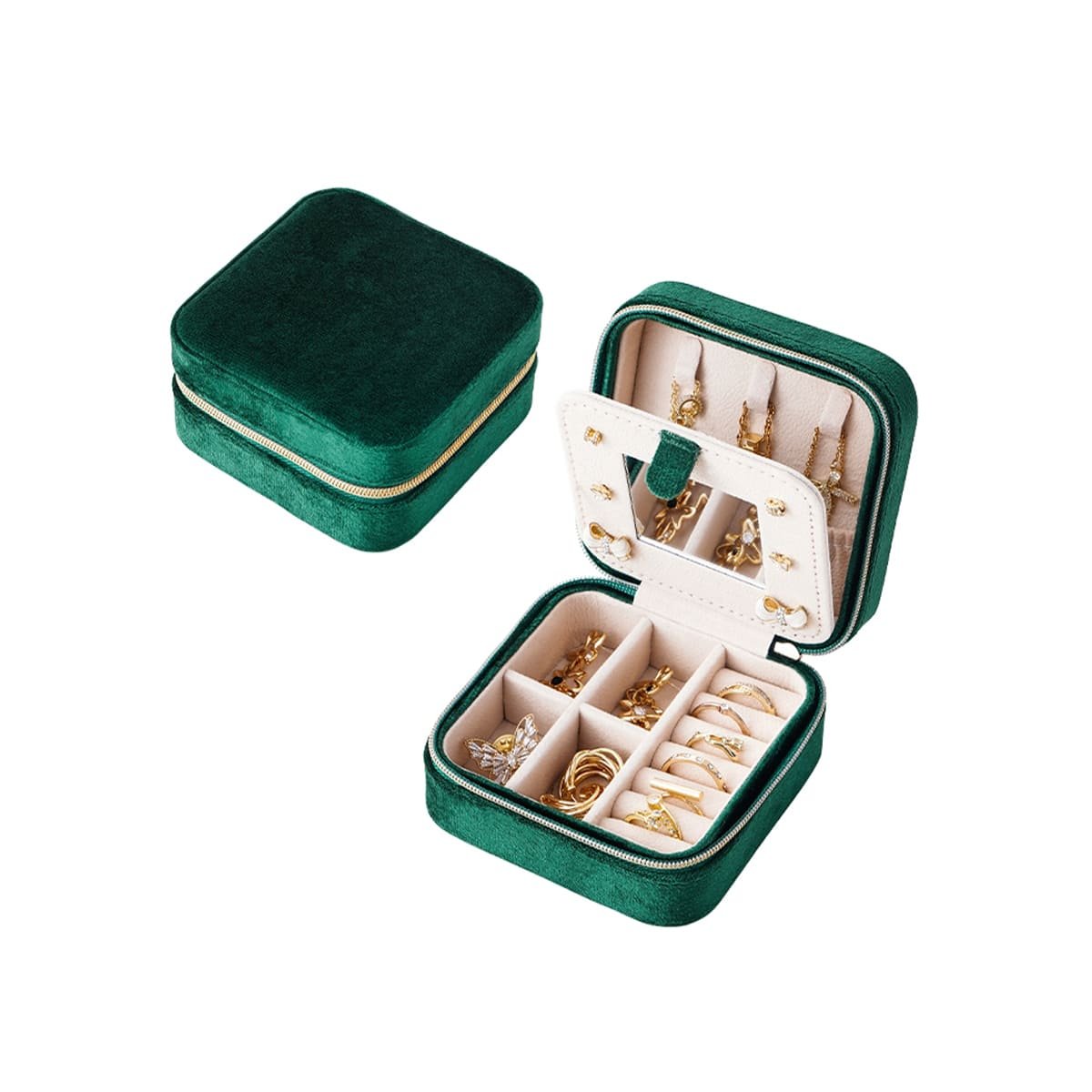 PACK6 JOYERO SUAVE CON ESPEJO TERCIOPELO VERDE OSCURO Y+REGALO STICKER - 2
