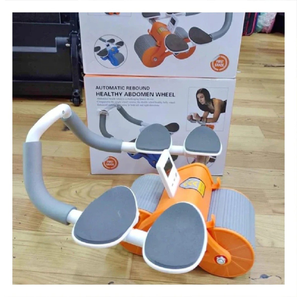 PACK4 KIT FITNESS 2 EN 1 CON RUEDA ABDOMINAL Y TABLERO ANALOGICO NARANJA - 3