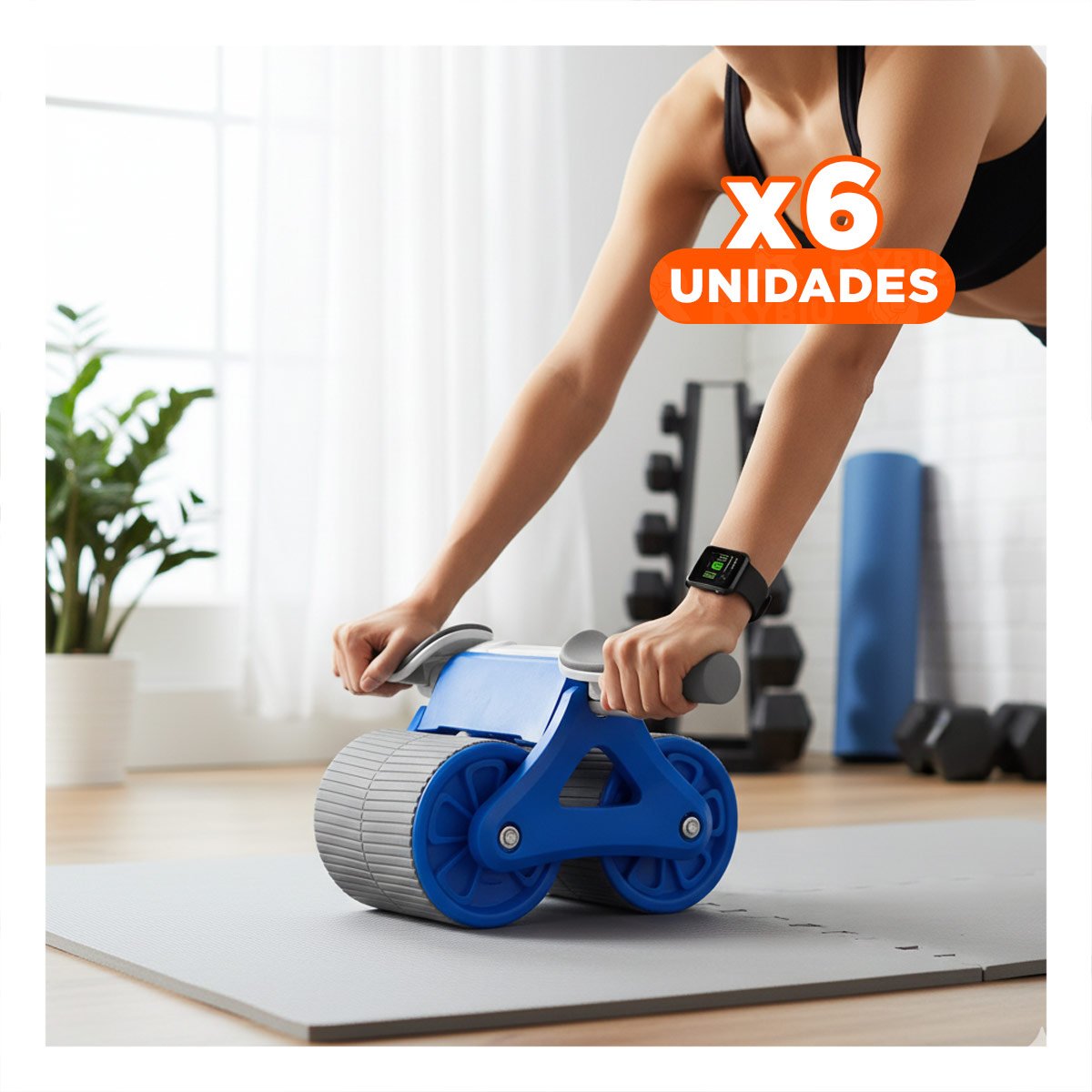 PACK6 RUEDA DE EJERCICIO 2 EN 1 CON TABLERO ANALOGICO AZUL PARA FITNESS Y+REGALO STICKER - 1