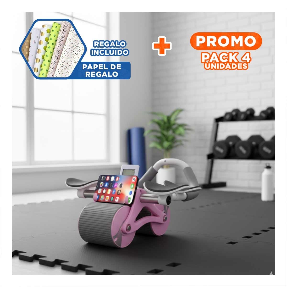 PACK4 RUEDA ABDOMINAL 2 EN 1 CON PANTALLA ANALOGICA Y DISEÑO RESISTENTE ROSADO Y+PAPEL REGALO - 1