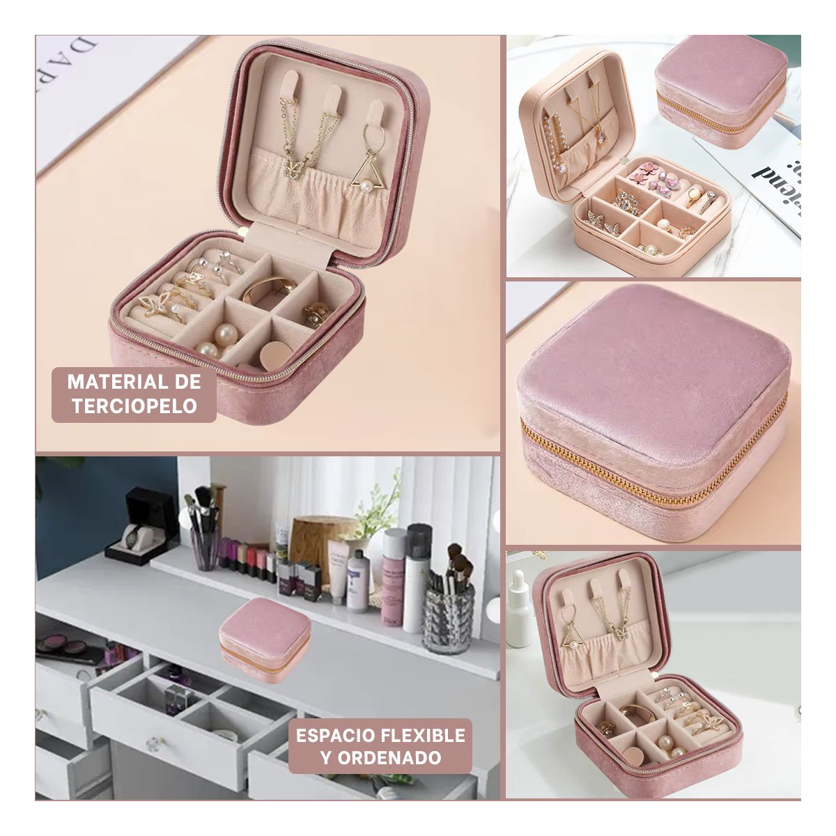 ORGANIZADOR DE VIAJE TERCIOPELO ROSADO PARA JOYAS Y+POST IT - 1