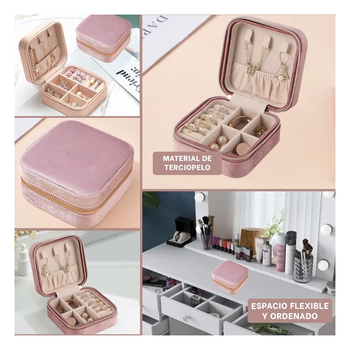 ORGANIZADOR DE VIAJE TERCIOPELO ROSADO PARA JOYAS Y+POST IT - 5