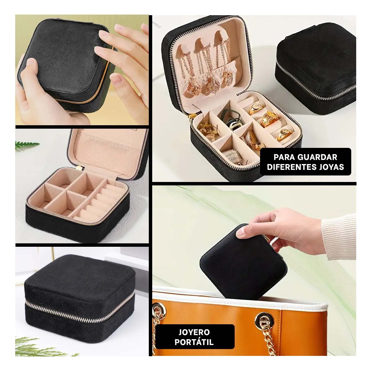 ORGANIZADOR DE VIAJE TERCIOPELO NEGRO PARA JOYAS Y+POST IT - 1