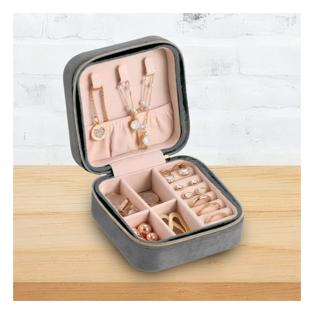 ORGANIZADOR DE VIAJE TERCIOPELO PLOMO PARA JOYAS Y+POST IT - 2