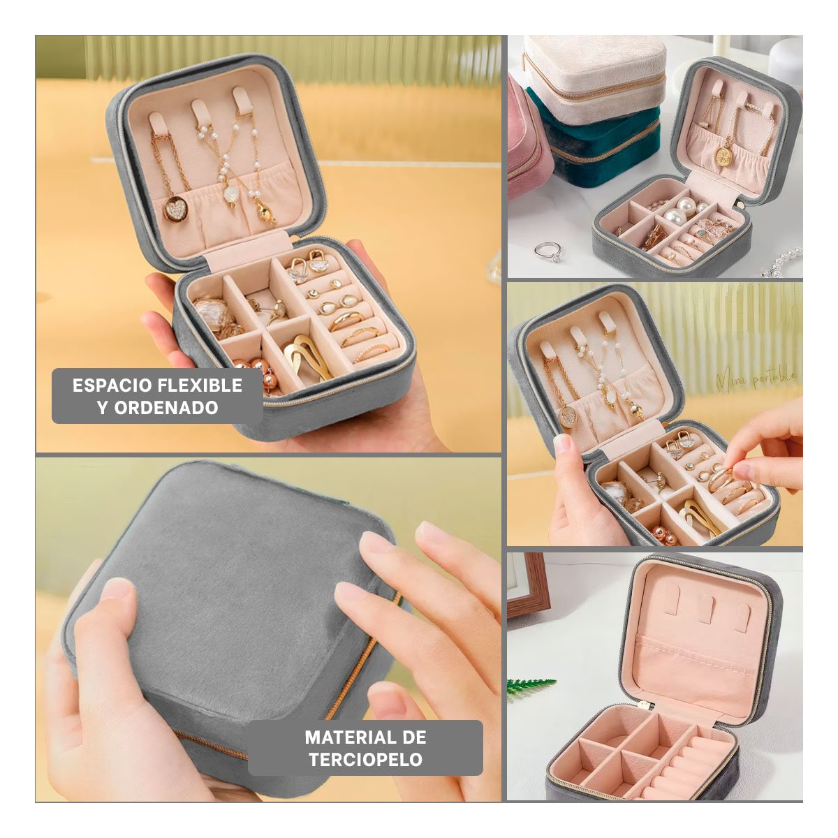 ORGANIZADOR DE VIAJE TERCIOPELO PLOMO PARA JOYAS Y+POST IT - 5