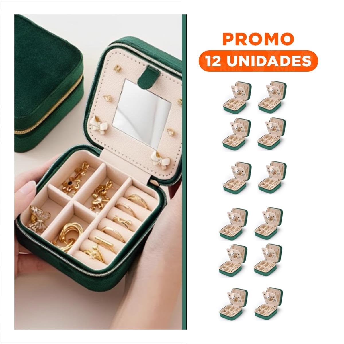PACK12 CAJA SUAVE CON ESPEJO TERCIOPELO VERDE OSCURO Y+REGALO STICKER - 1