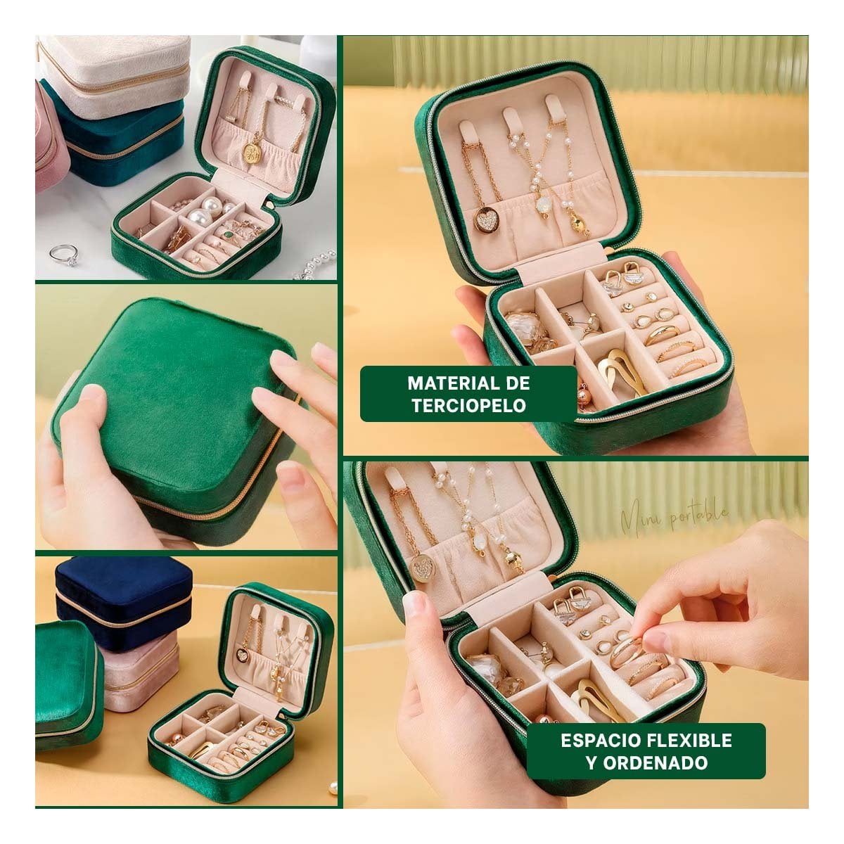 ORGANIZADOR DE VIAJE TERCIOPELO VERDE OSCURO PARA JOYAS Y+POST IT - 1