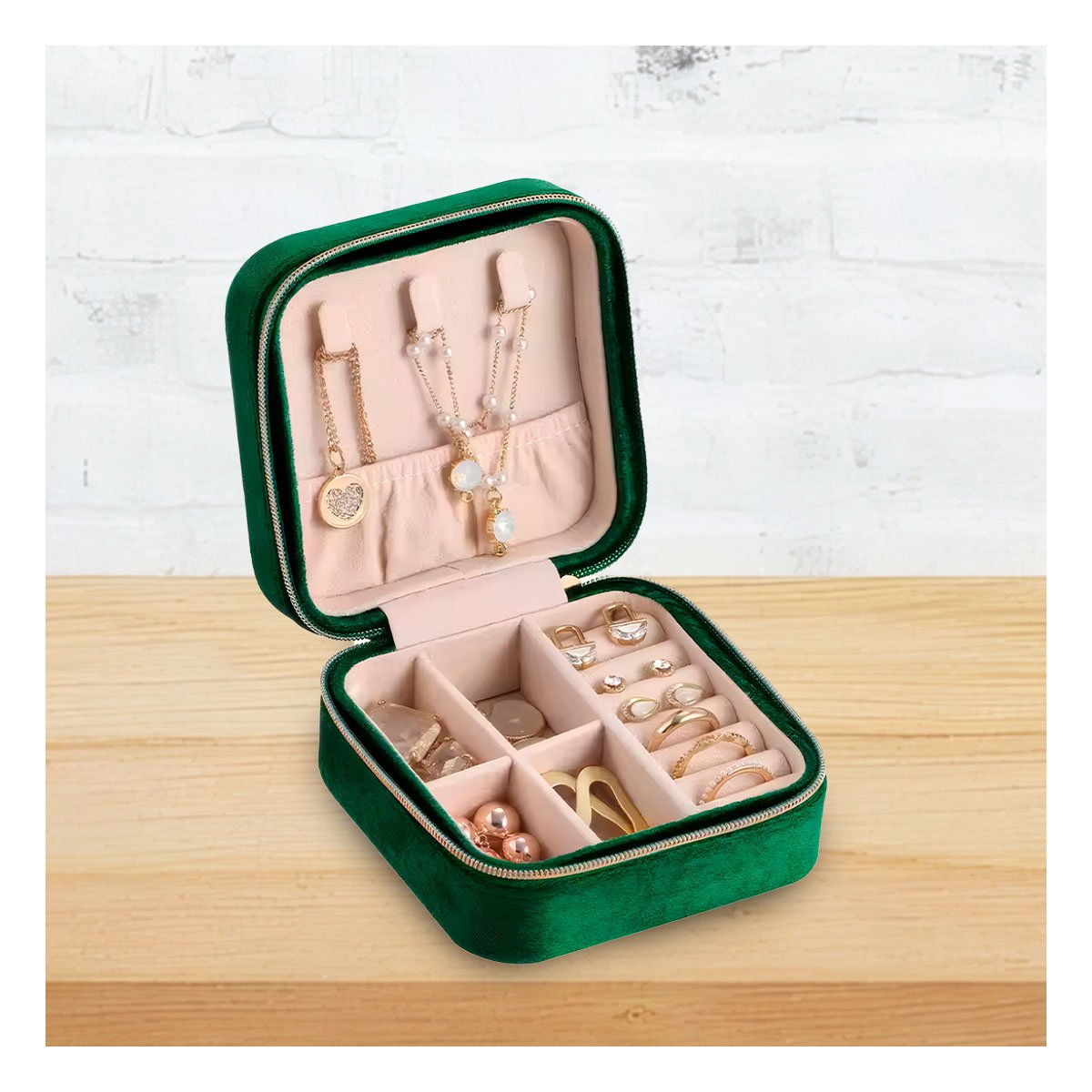ORGANIZADOR DE VIAJE TERCIOPELO VERDE OSCURO PARA JOYAS Y+POST IT - 2