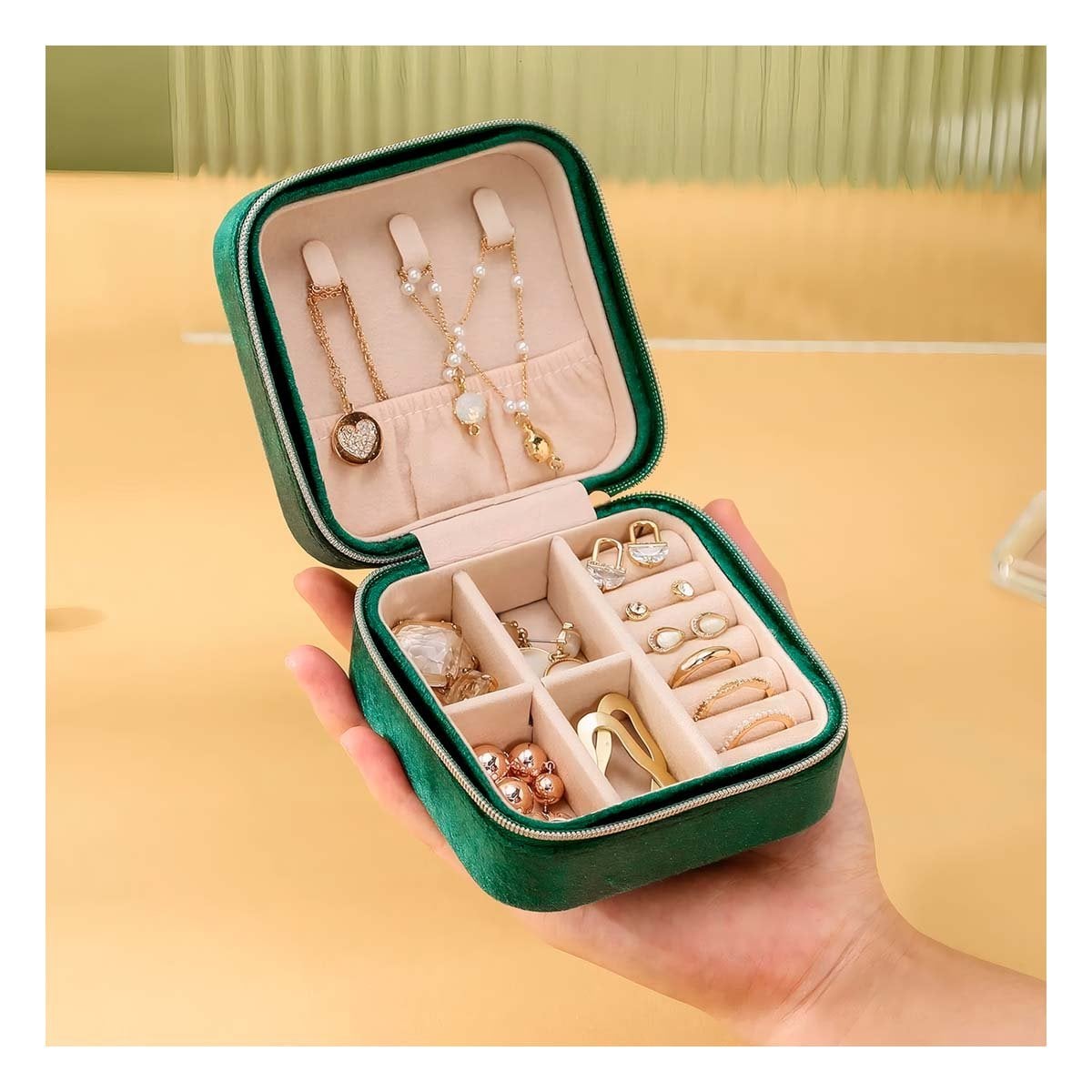 ORGANIZADOR DE VIAJE TERCIOPELO VERDE OSCURO PARA JOYAS Y+POST IT - 3