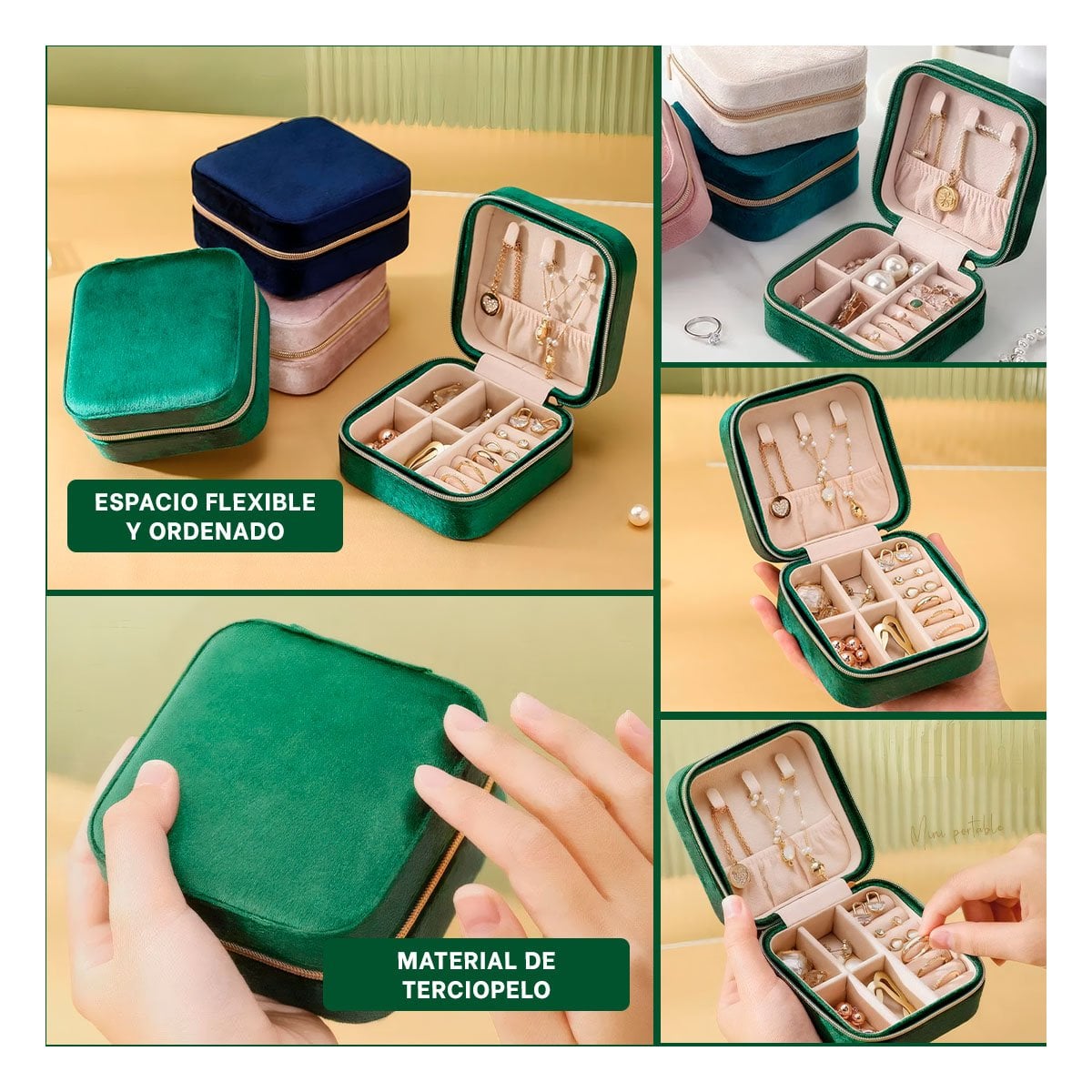 ORGANIZADOR DE VIAJE TERCIOPELO VERDE OSCURO PARA JOYAS Y+POST IT - 5