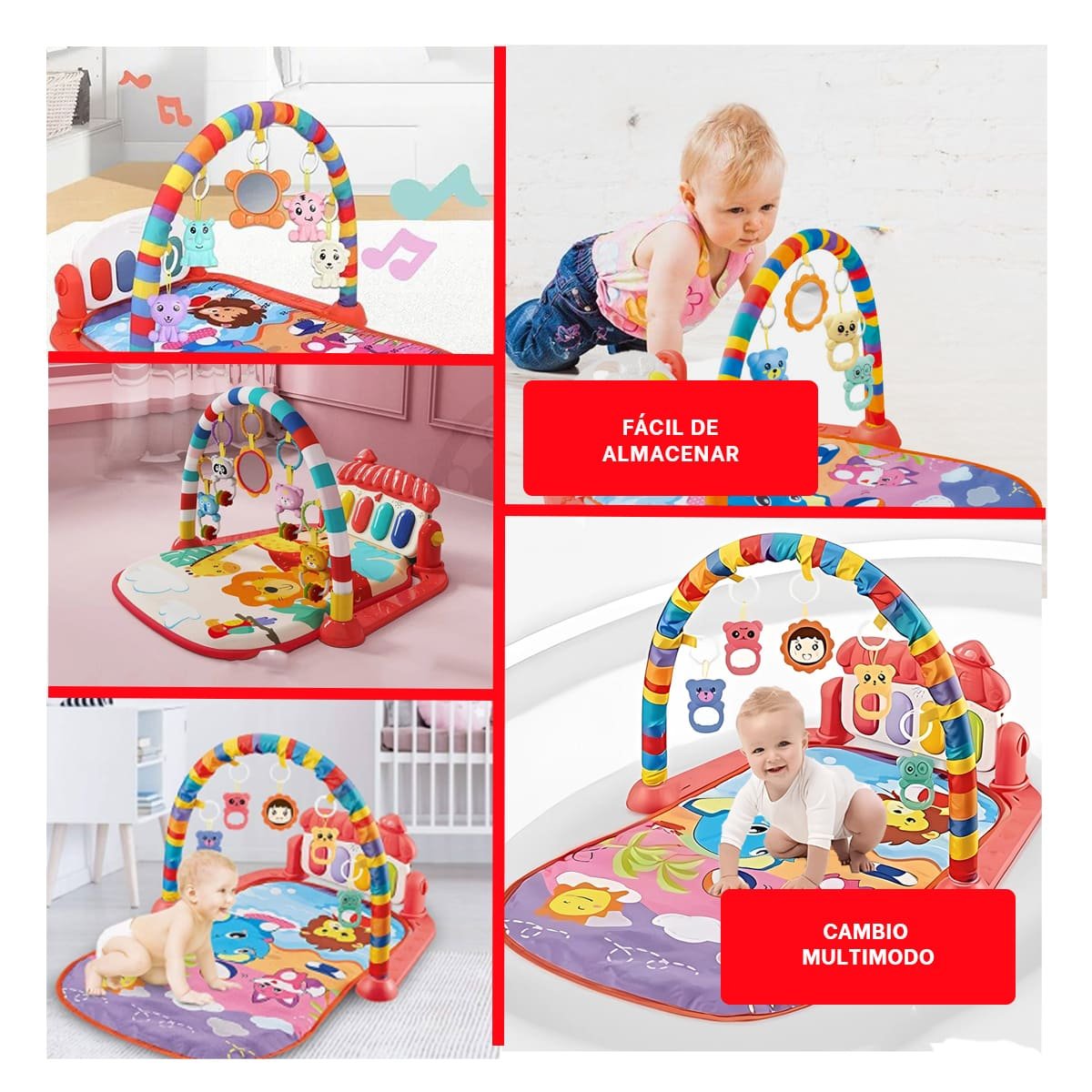 PACK6 CENTRO PARA BEBE CON PIANO ROJO Y ARCO PARA EXPLORACION Y+PAPEL REGALO - 3