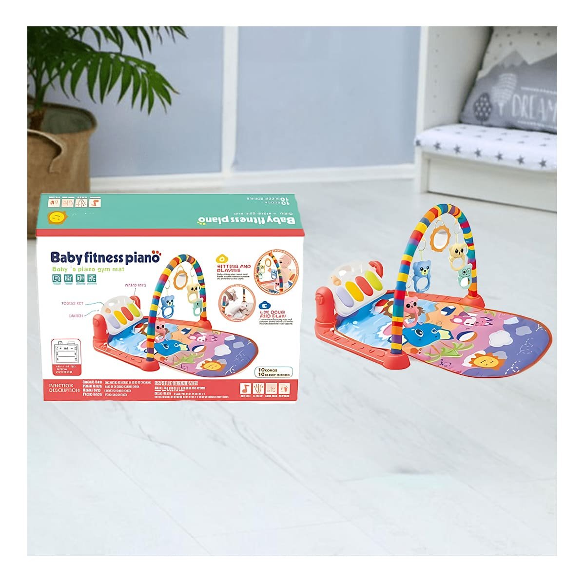 CENTRO MUSICAL VERDE AGUA CON ARCO AJUSTABLE Y PIANO DE PATADAS Y+REGALO STICKER - 2