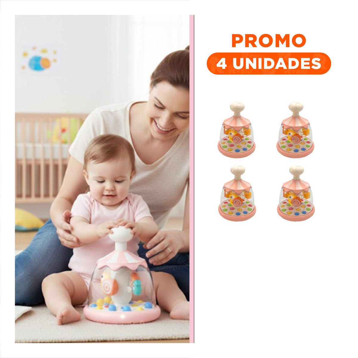 PACK4 GIRADOR MODERNO CON DISENO DE PECES ROSADO GIRATORIO PARA JUGAR CASA Y+REGALO STICKER - 1