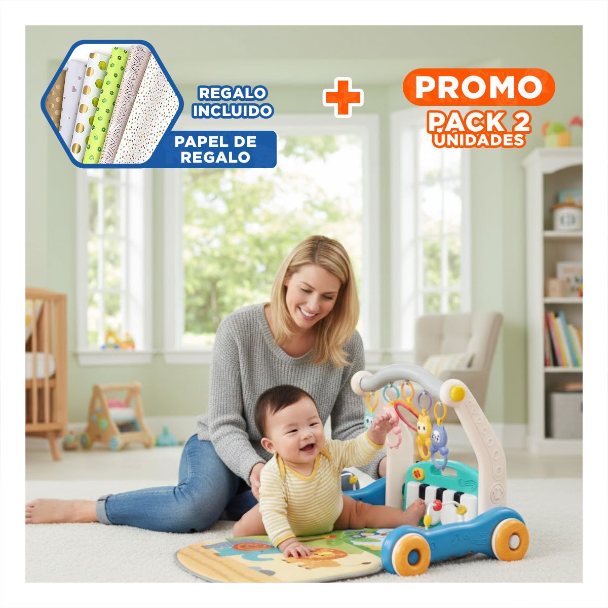 PACK2 TAPETE RECREATIVO 2 EN 1 CON PIANO MULTICOLOR PARA MOTRICIDAD FINA Y+PAPEL REGALO - 1