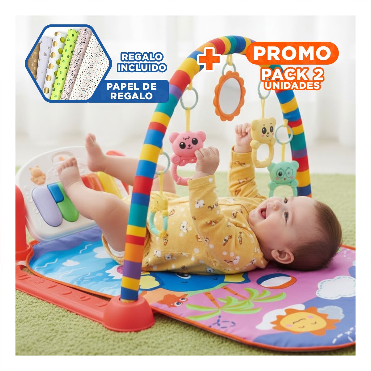 PACK2 GIMNASIO ROJO CON PIANO Y ARCO PARA ESTIMULO AUDITIVO Y+PAPEL REGALO - 1